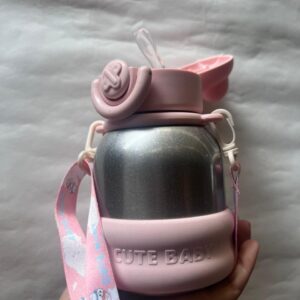 botella termica con correa rosa
