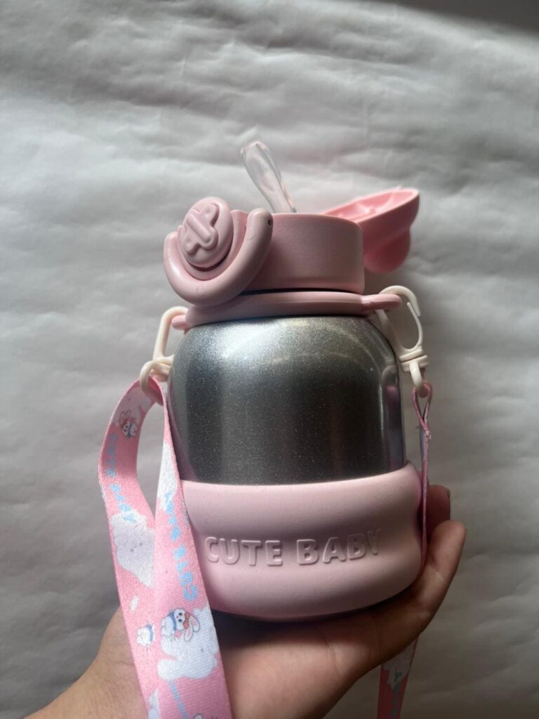 botella termica con correa rosa