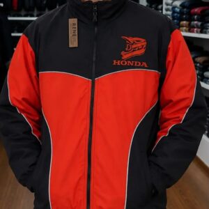 campera de moto impermeable roja y negra