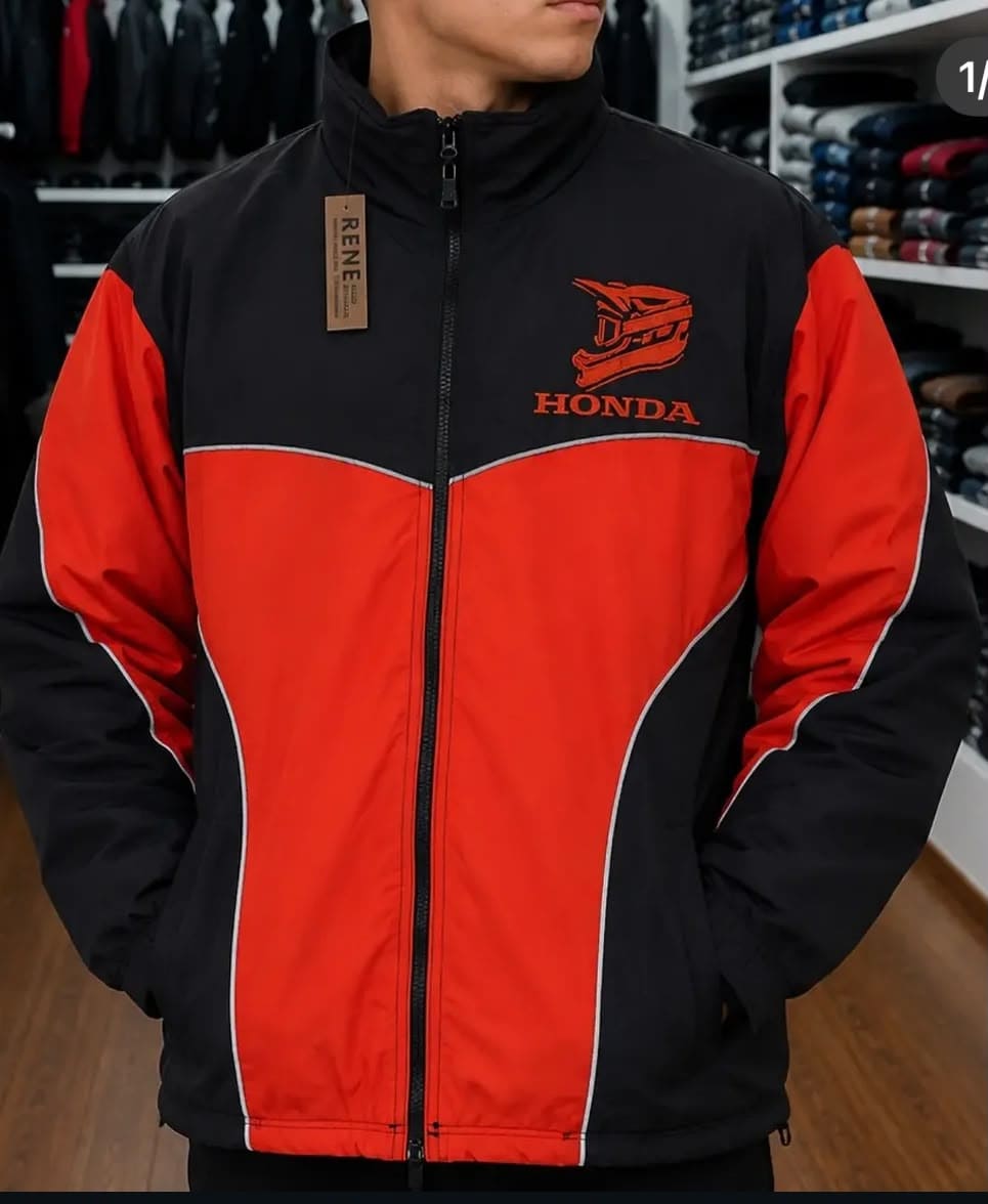 campera de moto impermeable roja y negra